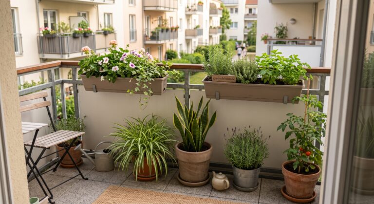 Balkongarten für Anfänger mit Pflanzen und Kräutern