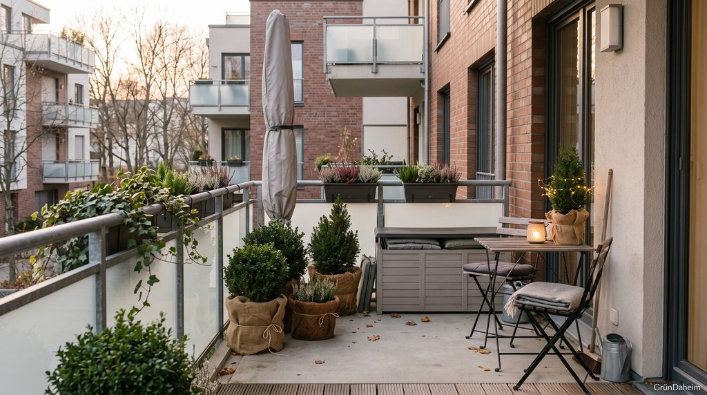 Gemütlicher und aufgeräumter Balkon im Winter
