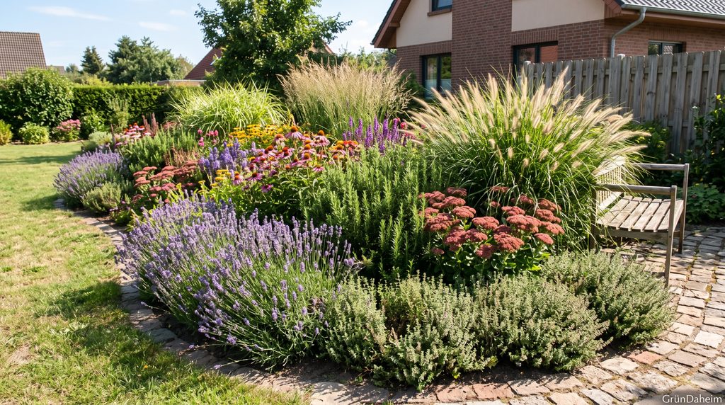 Pflanzen für sonnige Standorte mit Lavendel und Ziergräsern