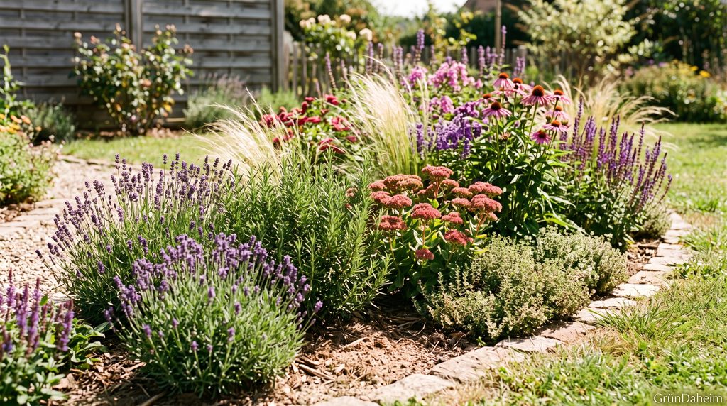 Sonnenliebende Pflanzen mit Lavendel und Fetthenne